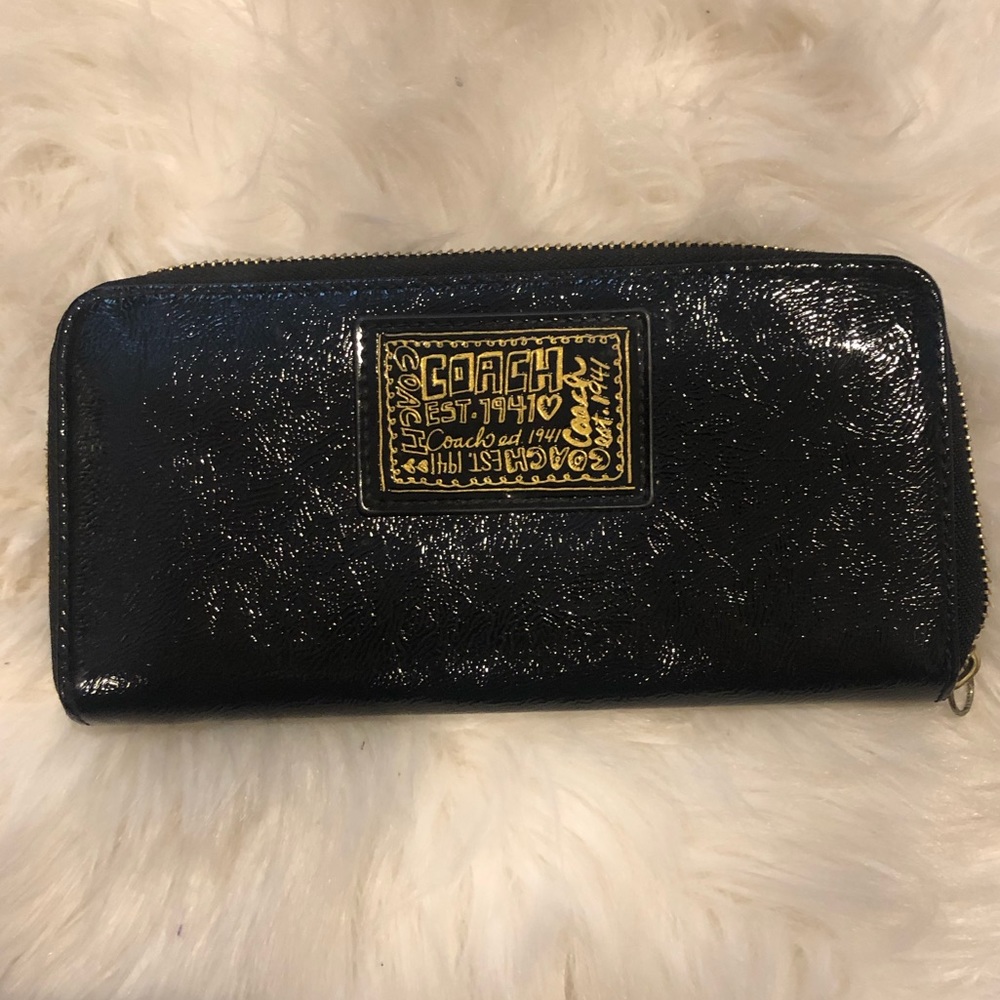 Coach black patent leather wallet!